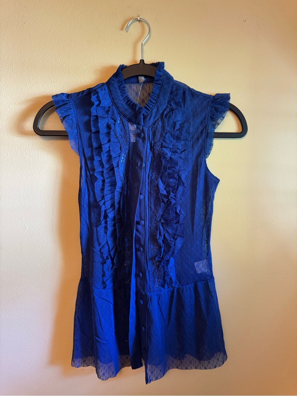 Charlotte Russe Royal Blue Ruffle Button-Front Sleeveless Top